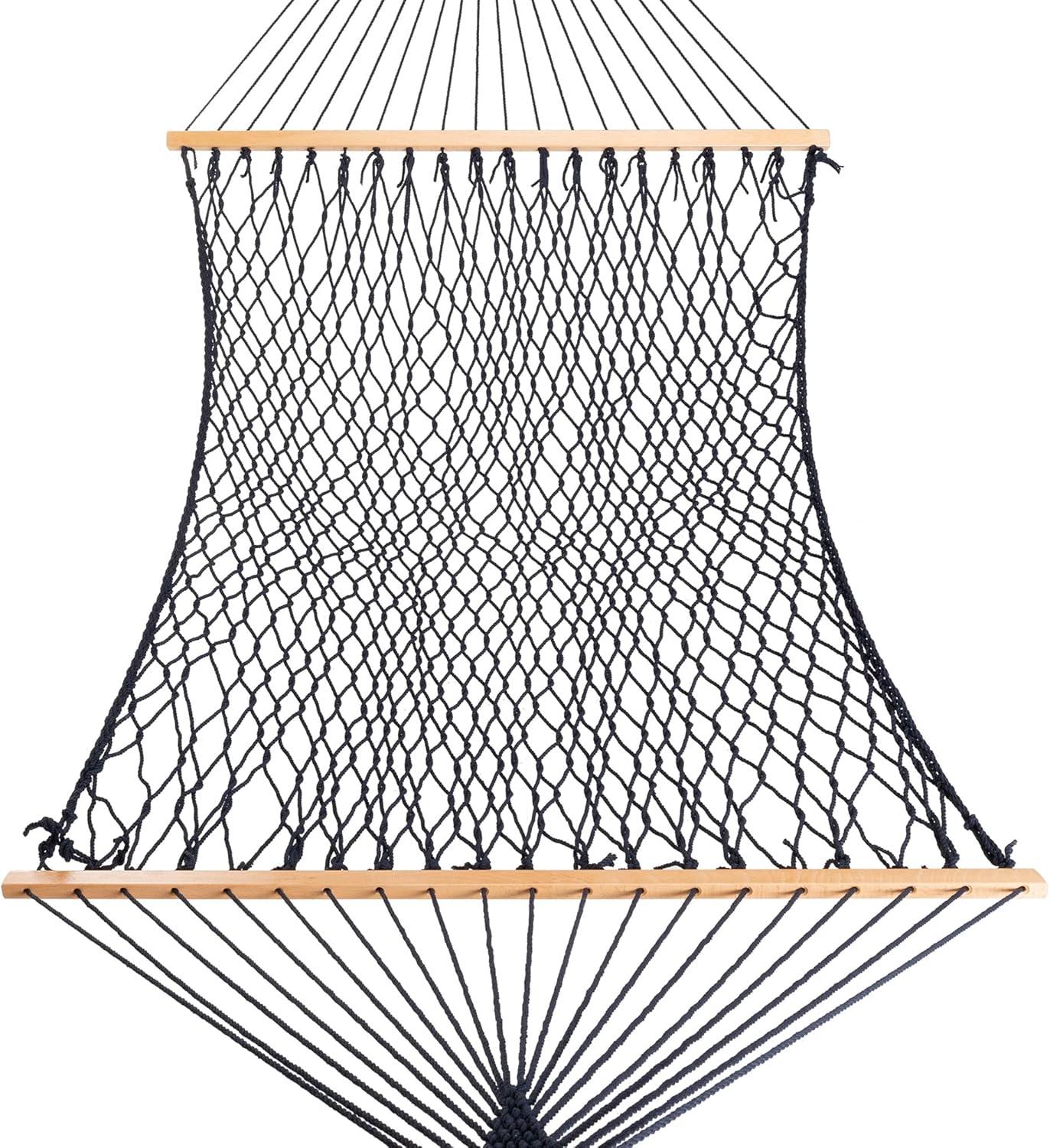 Castaway Living 13 ft. Double Navy Polyester Rope Hammock with Free Extension Chains ,Tree Hooks & Storage Bag