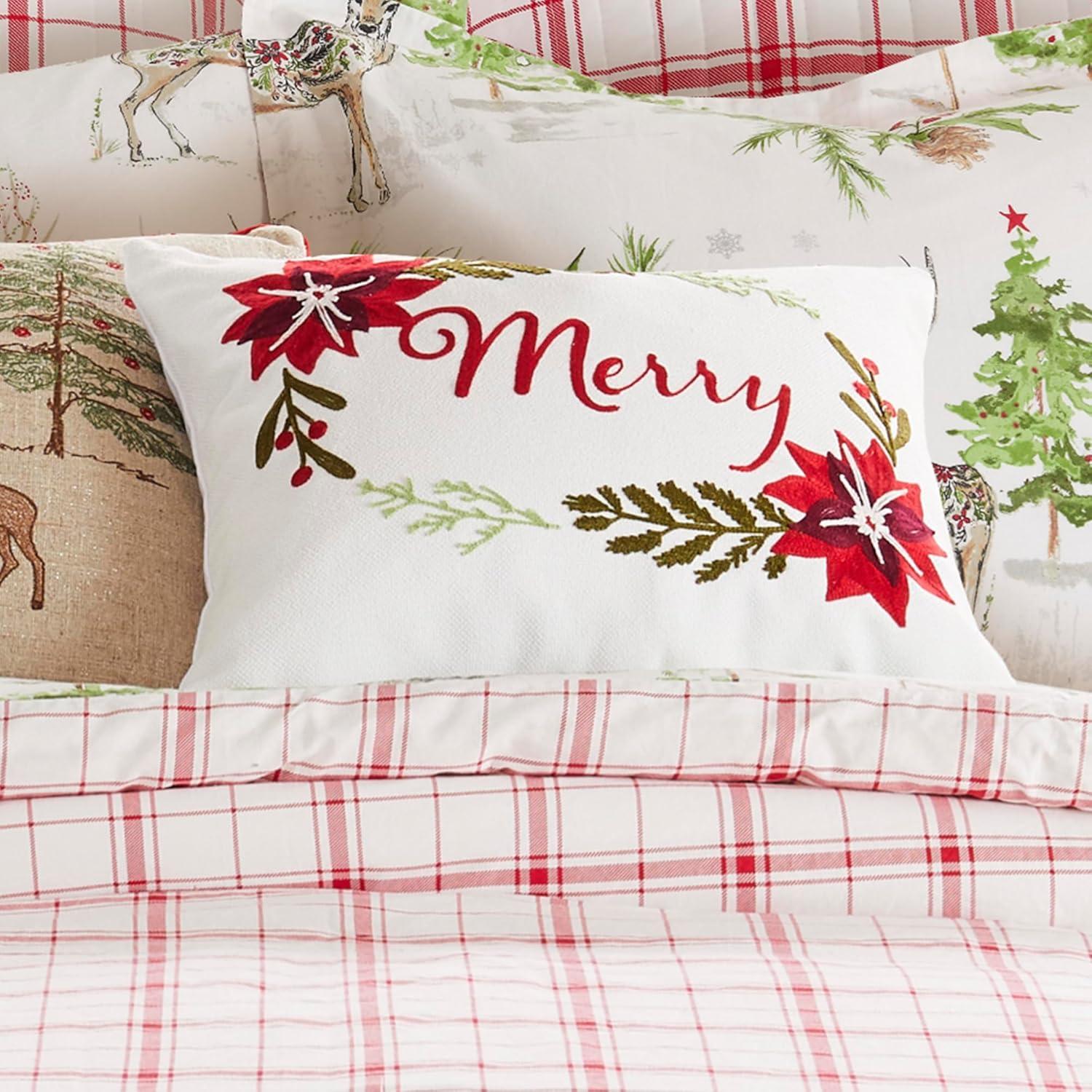 Villa Lugano Sleigh Bells by Levtex Home - Decorative Pillow (14x18in.) - Season's Greetings - Red, White, Green