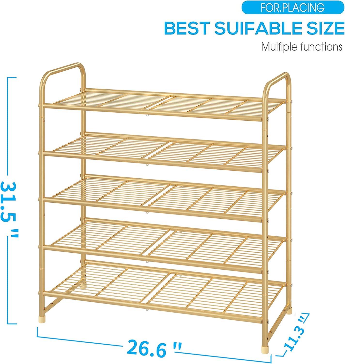 Golden Yellow 5-Tier Stackable Metal Shoe Rack