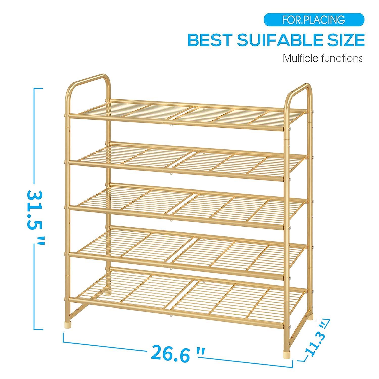 Rebrilliant 5-Tier Stackable Shoe Rack, Expandable & Adjustable Shoe Organizer Storage Shelf