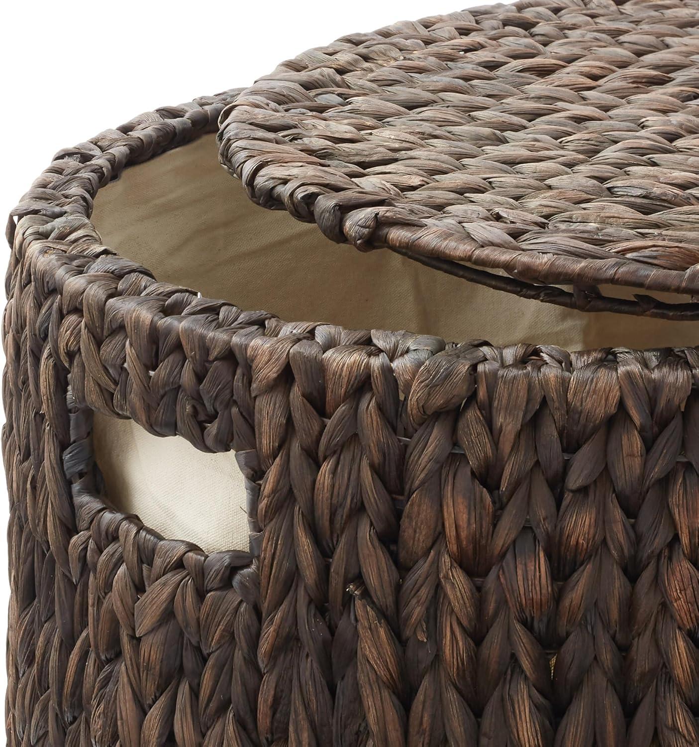 Casafield Rolling Storage Basket - Espresso, Handwoven Hyacinth Rolling Hamper with Lid, Storage Bin on Wheels for Living Room, Bathroom, Laundry