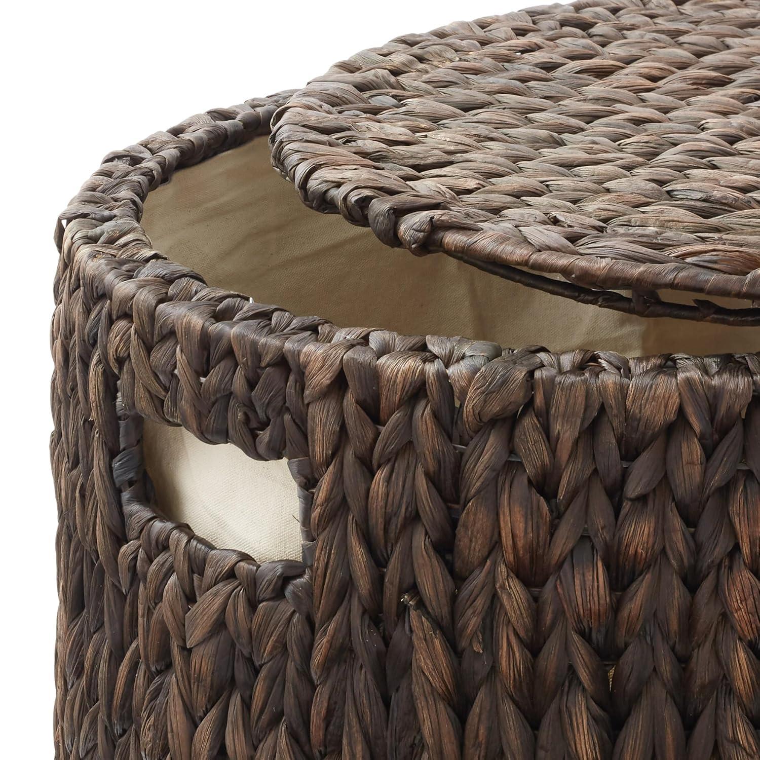 Casafield Rolling Storage Basket - Espresso, Handwoven Hyacinth Rolling Hamper with Lid, Storage Bin on Wheels for Living Room, Bathroom, Laundry
