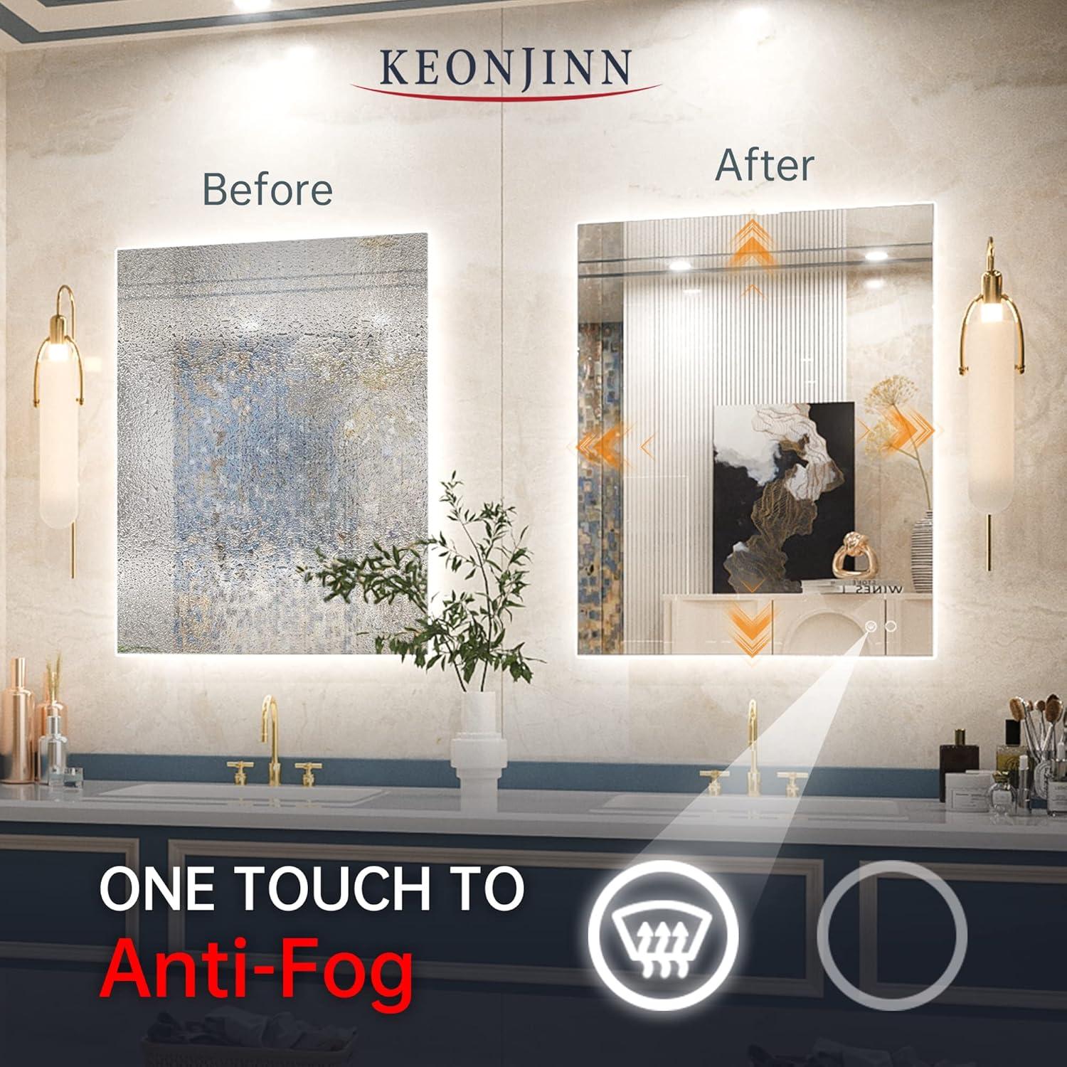 Keonjinn 36 x 28 inch Bathroom LED Mirror Backlit Wall Mounted Makeup Mirror Anti-Fog Vanity Mirror with Lights (Horizontal/Vertical)