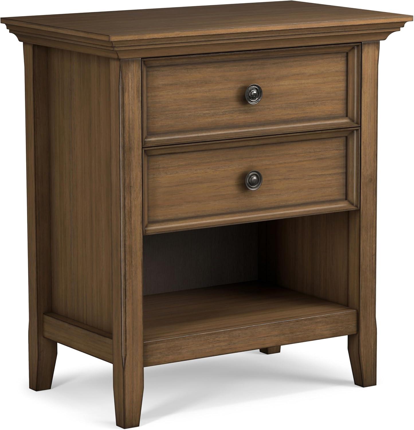 Simpli Home Amherst 24"W 2-Drawer Solid Wood Nightstand with Open Shelf