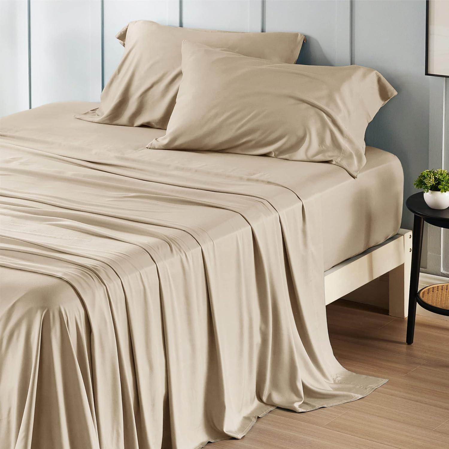 Beige King Size Bamboo Rayon Twill Weave Sheet Set