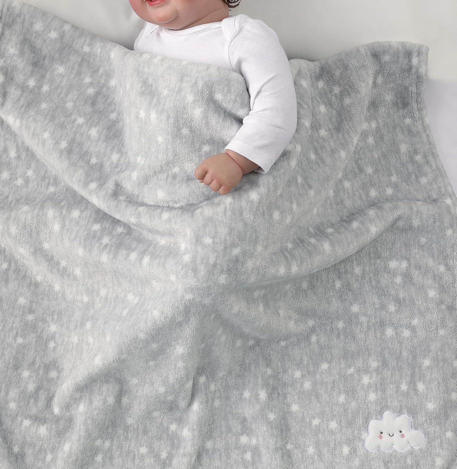 CREVENT 30''X40'' Cute Cozy Fluffy Warm Baby Blanket for Boys Infants Toddlers' Bedding Crib Cot Stroller, Baby Shower Birthday Newborn's Gift - Grey Cloud