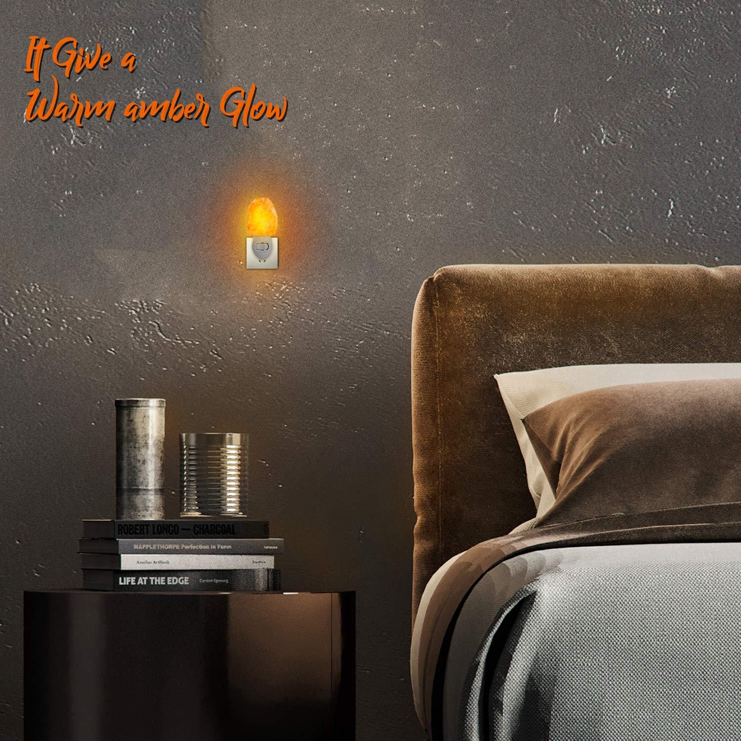 2 Pack Salt Night Light Lamp, Pink Natural Himalayan Salt Lamp, Mini Carved Salt Crystal Night Light Wall Light with Bulbs, Saftety Approved Wall Plug, Bedroom Decoration and Lighting