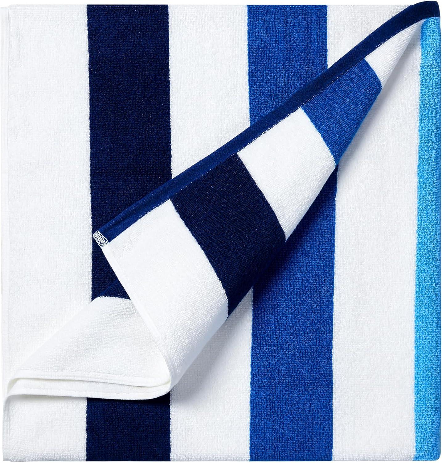 Cotton Oversized Beach Towel - Extra Large 40"X70" Plush Thick Pool Towel, XL Fluffy Multi Blue Beach Towels Stripe Swimming Towel for Adults Mens Women