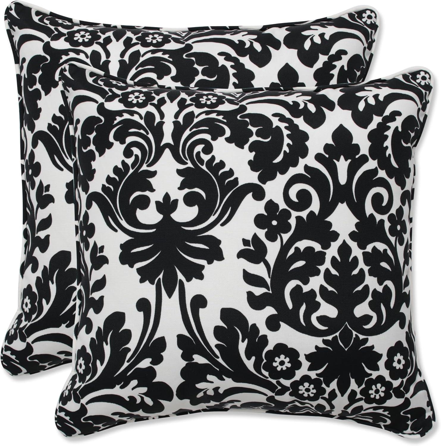 Pillow Perfect Essence Onyx Damask Indoor/Outdoor Reversible Throw Pillow (Set of 2)