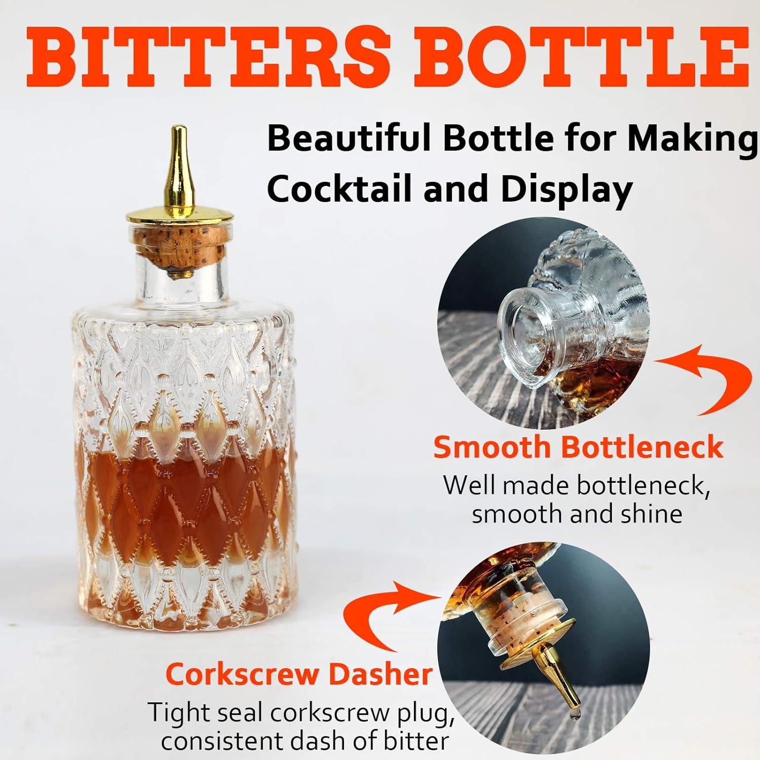 Vintage Clear Glass Bitters Bottle Set with Alloy Cap