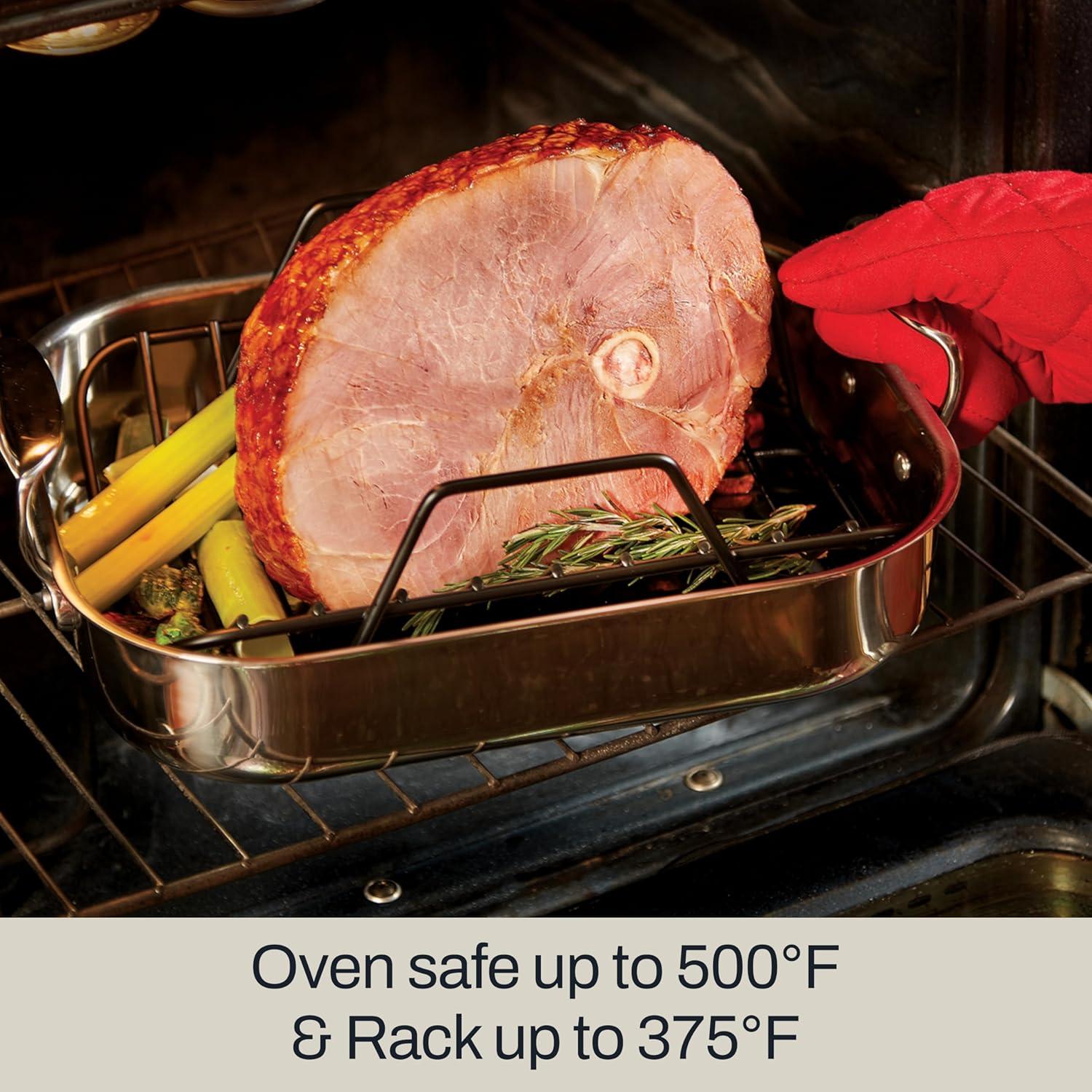 Stainless Steel 14.5" Roaster with Nonstick Rack and Handles