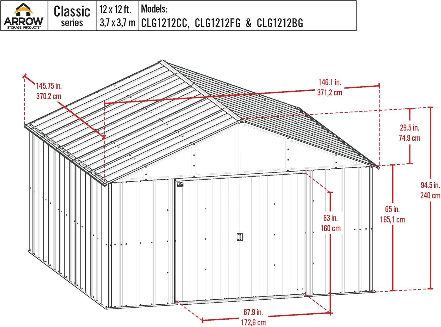 12 ft. W x 12 ft. D Galvanized Steel Storage Shed