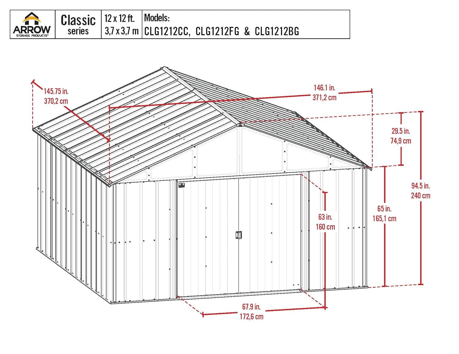 12 ft. W x 12 ft. D Galvanized Steel Storage Shed
