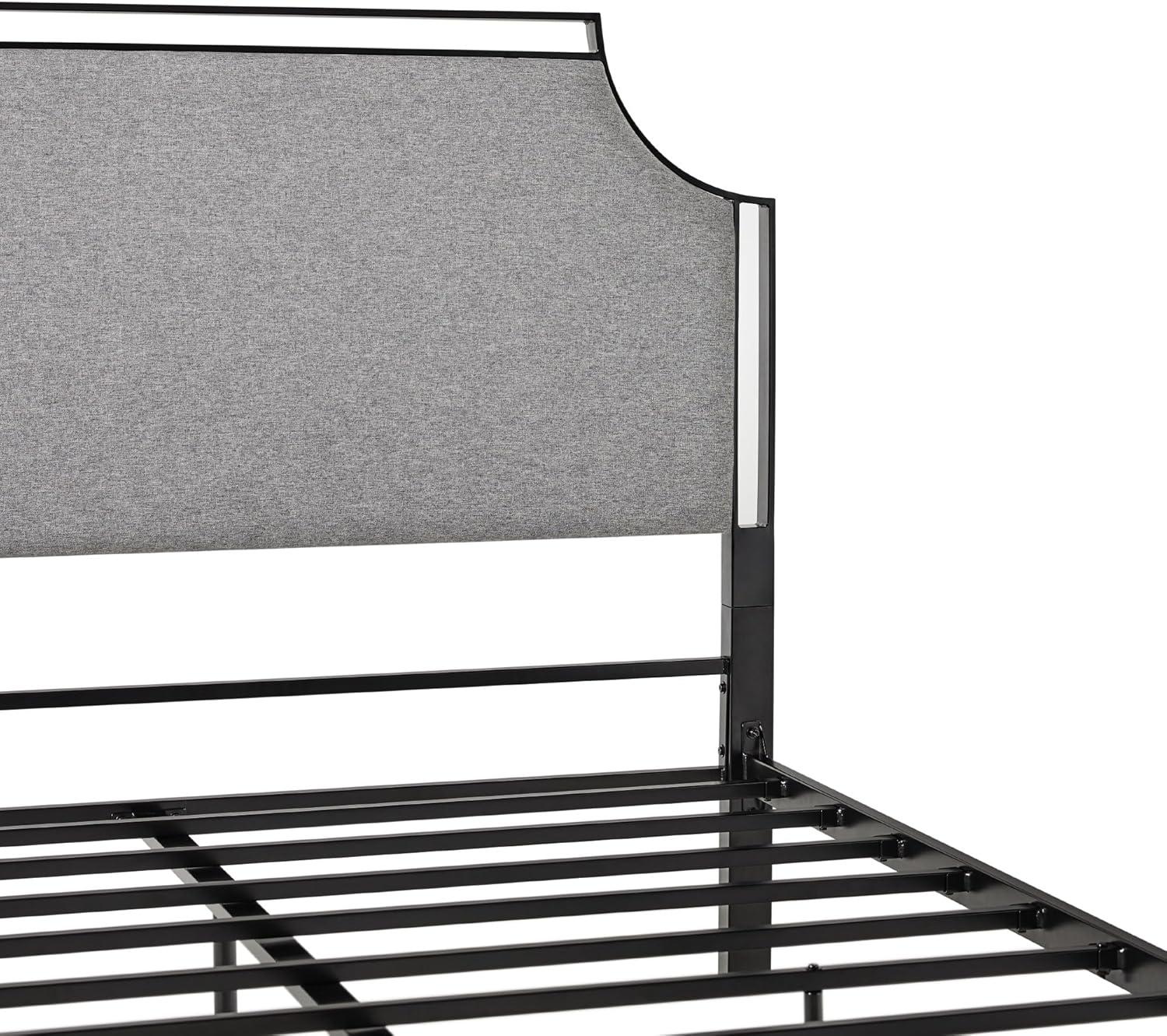 Walker Edison Traditional Metal Upholstered Queen Bedframe, Gray