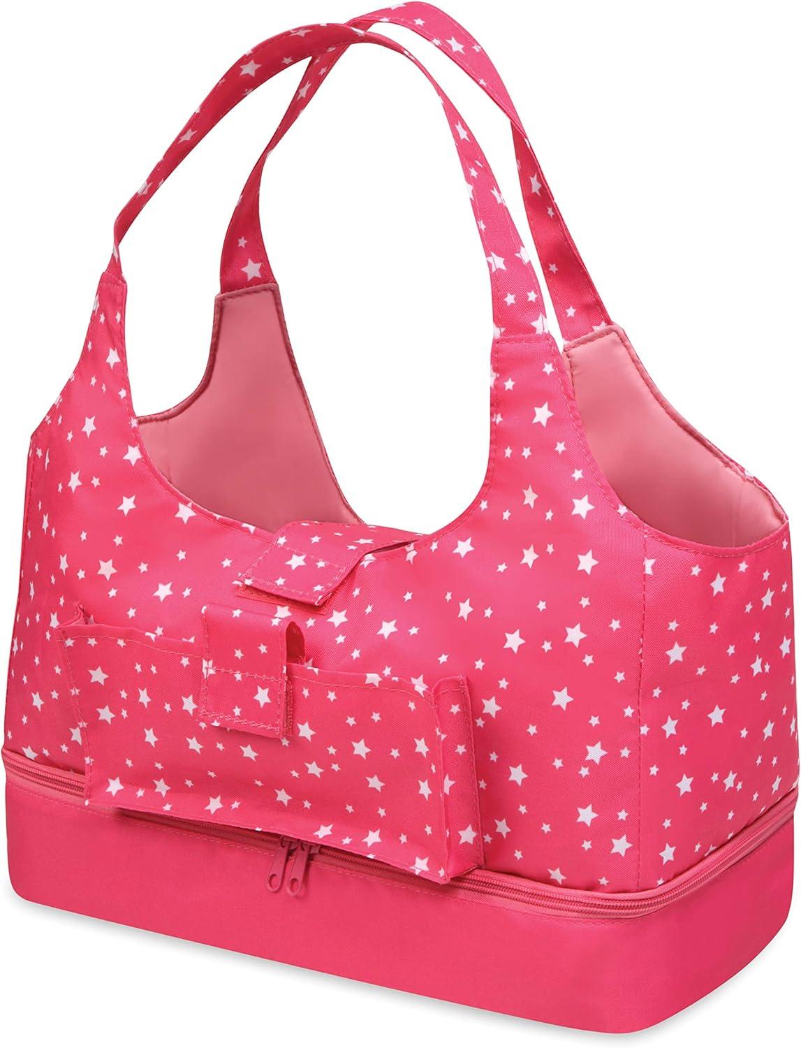 Badger Basket On-the-Go Doll Tote and Storage Bag - Pink Stars
