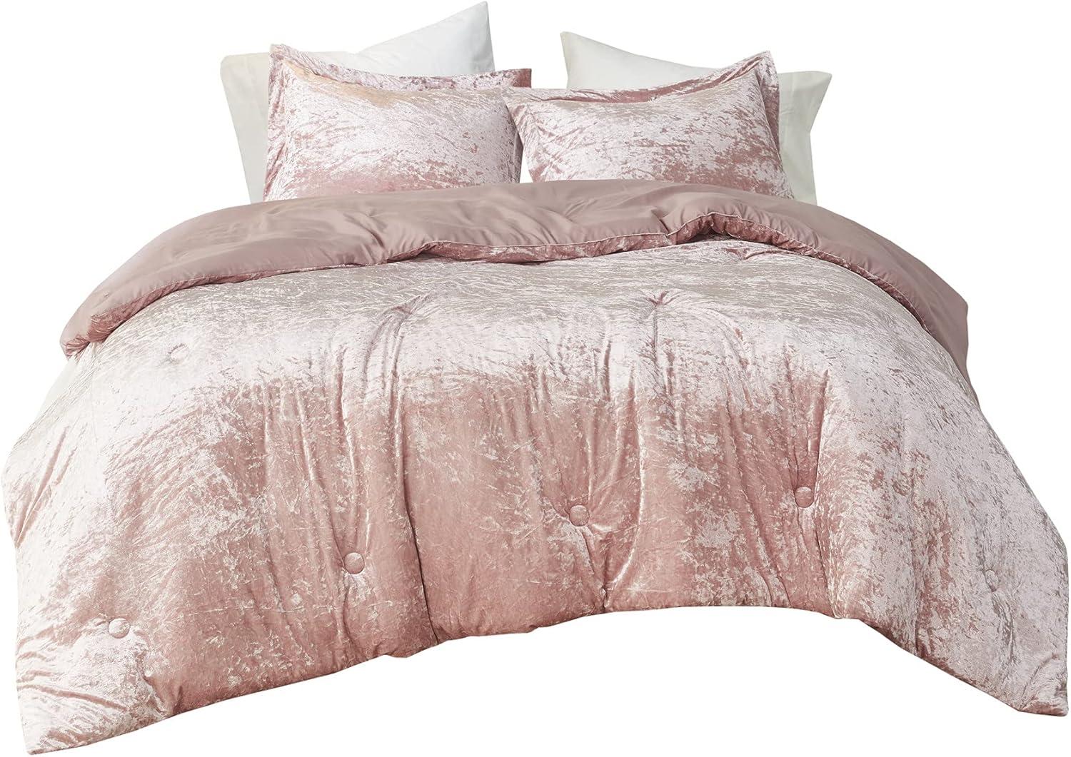 Comfort Spaces Full/Queen Cozy Velvet Comforter Sets 3-Piece Luxe All Season Down Alternative Bedding Set Blush Pink