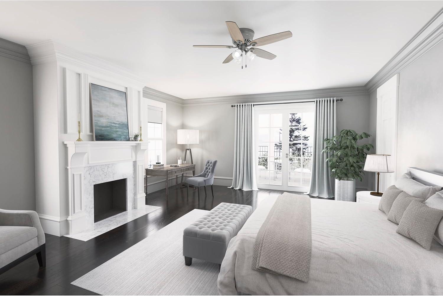 Builder Low Profile 52" 5 - Blade Flush Mount Ceiling Fan with Lights and Pull Chains