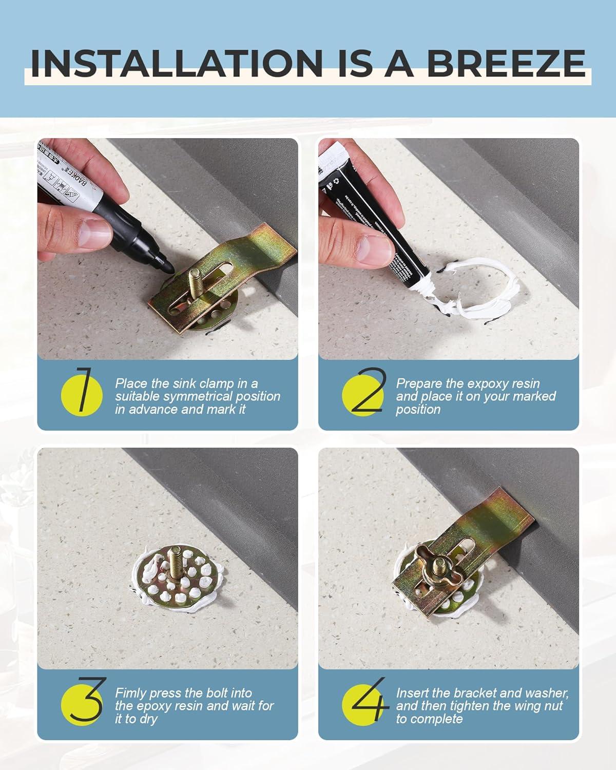 PREMIUM Sink Clips-10 Pack Kit, Undermount Sink Clips, Sink Brackets, Bathroom Sink Clips, Kitchen Sink Clips, Epoxy Sink Clips, Sink Clip, Heavy Duty Sink Clips