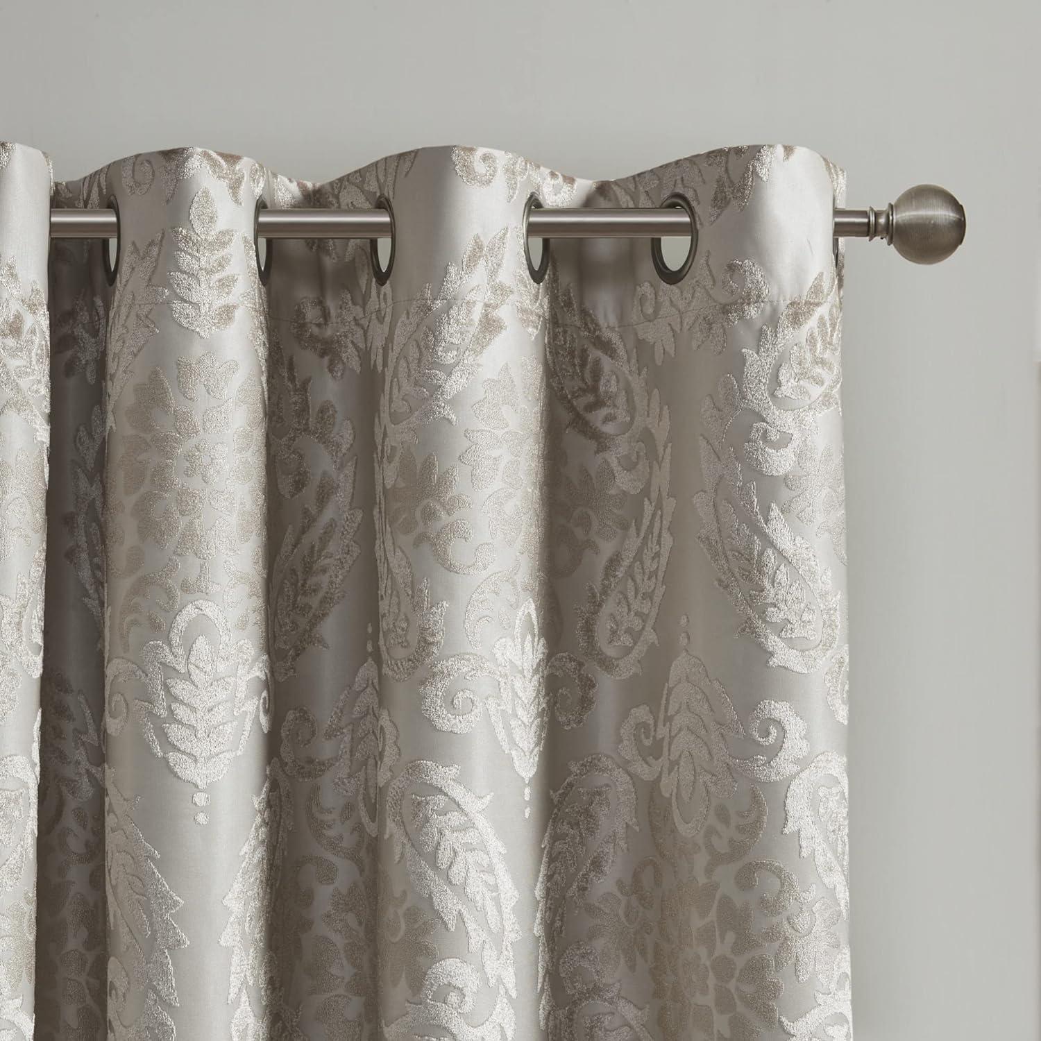 Madison Park Amelia Knitted Jacquard Paisley Total Blackout Grommet Top Curtain Panel
