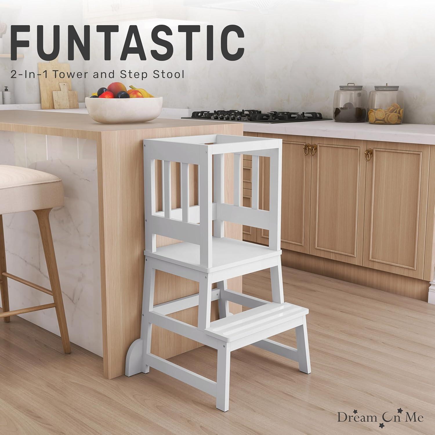 Dream On Me 2-in-1 Funtastic Tower and Step Stool, Easy to Assemble, White