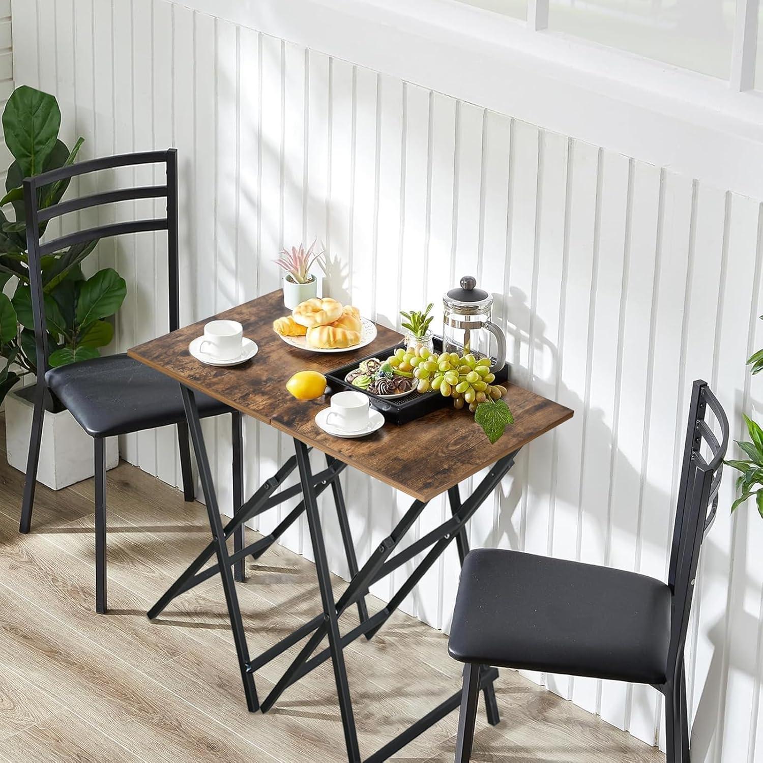 Rustic Brown and Black Folding TV Tray Set with Stand