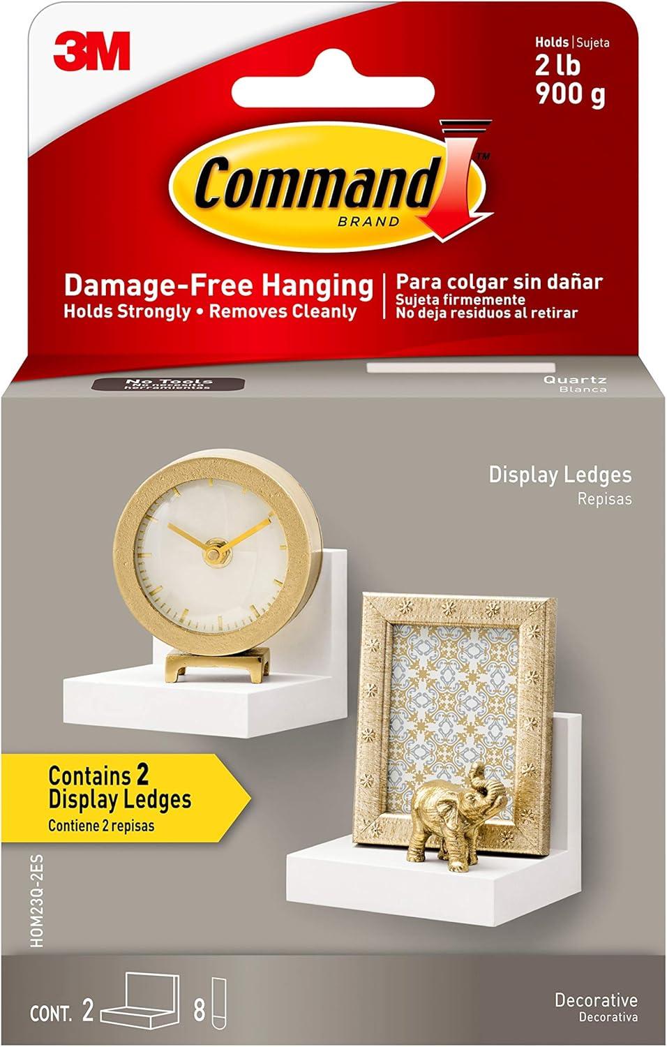 Command Display Ledges White: Floating Wall Shelf Set, 2 Picture Ledges, Off-White, Plastic, No Tools Needed