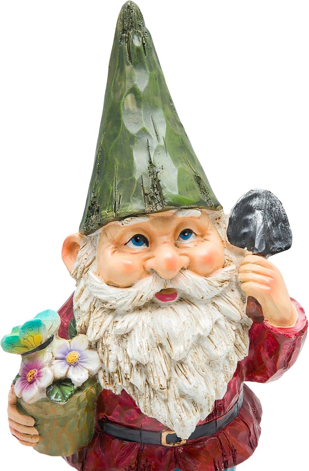12" Polyresin Gnome With Flower Pot Statue - Alpine Corporation: Outdoor Decorative Sculpture for Patio & Garden