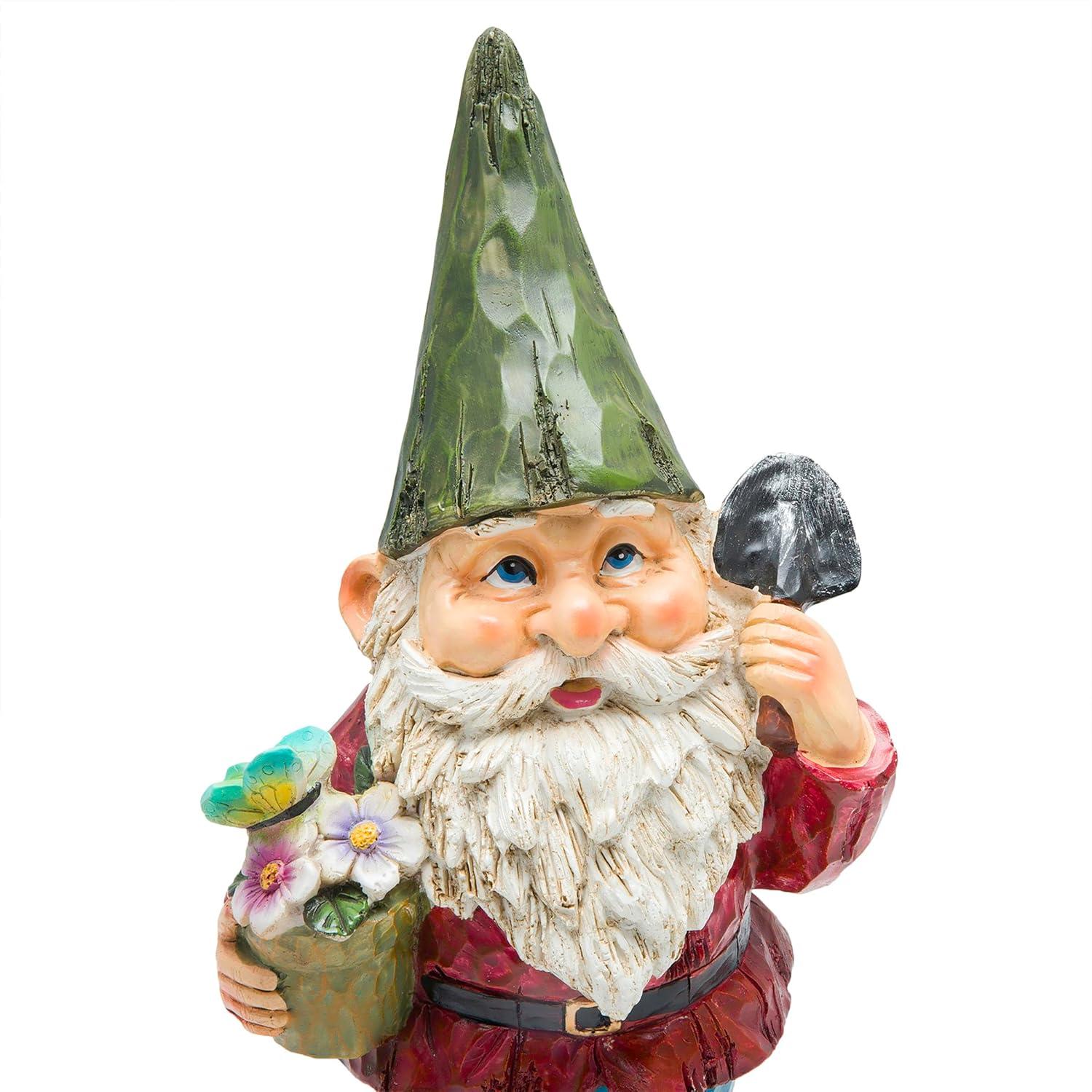 12" Polyresin Gnome With Flower Pot Statue - Alpine Corporation: Outdoor Decorative Sculpture for Patio & Garden