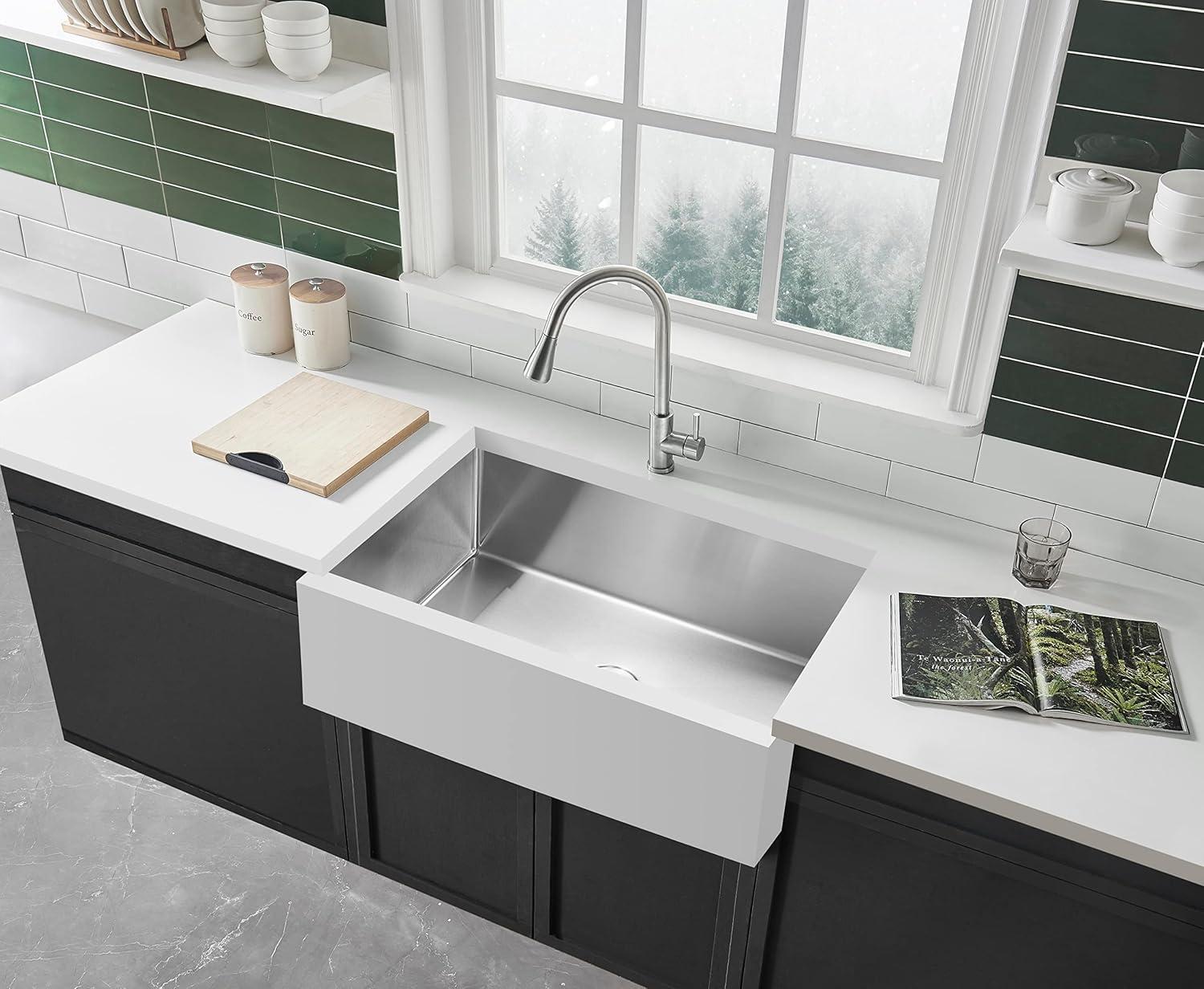 Westbrass Single Bowl Solid Surface/Stainless Steel Farmhouse Kitchen Sink