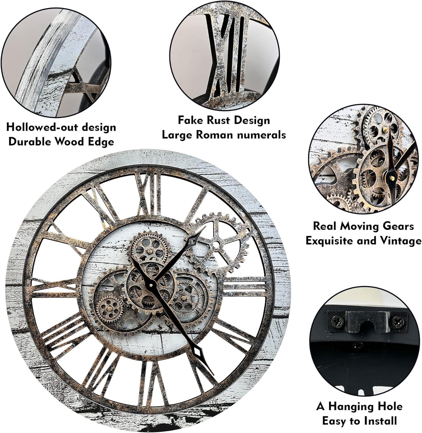 The Gears Clock Wall Clock 36" Round Oversized for Living Room decor with Real Moving Gears America Collection