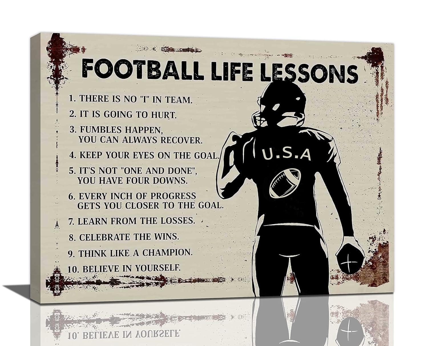 Inspirational Football Quotes Wall Art - Sports Player Boy Pictures, Life Lessons Canvas Painting Prints, Framed for Bedroom, School, Gym - 16"x12"
