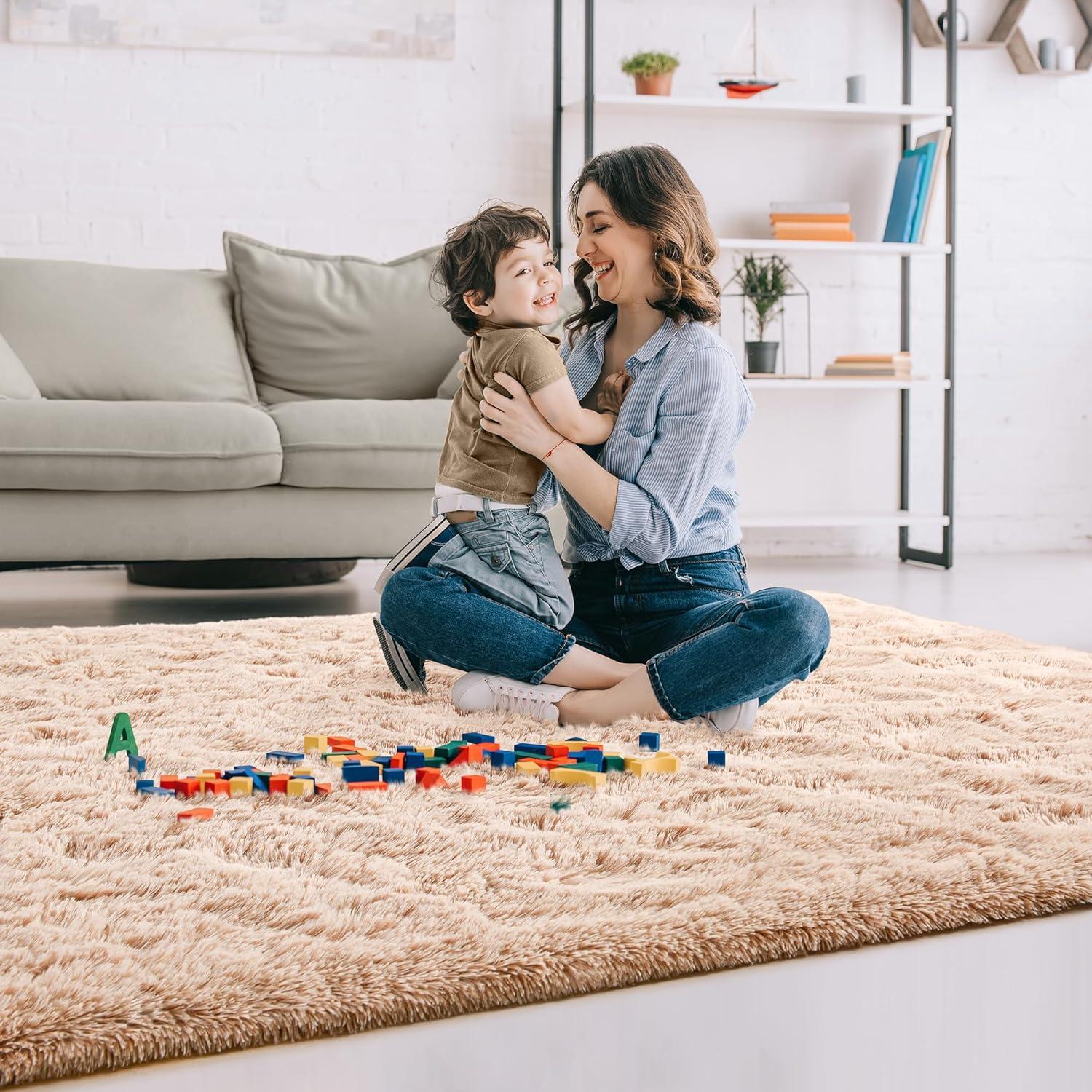 Beige 5x8 Faux Fur Shaggy Area Rug