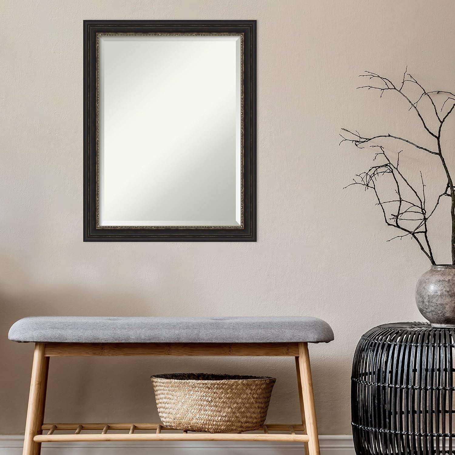 Amanti Art Beveled Bathroom Wall Mirror - Accent Bronze Narrow Frame Outer Size: 22 x 28 in