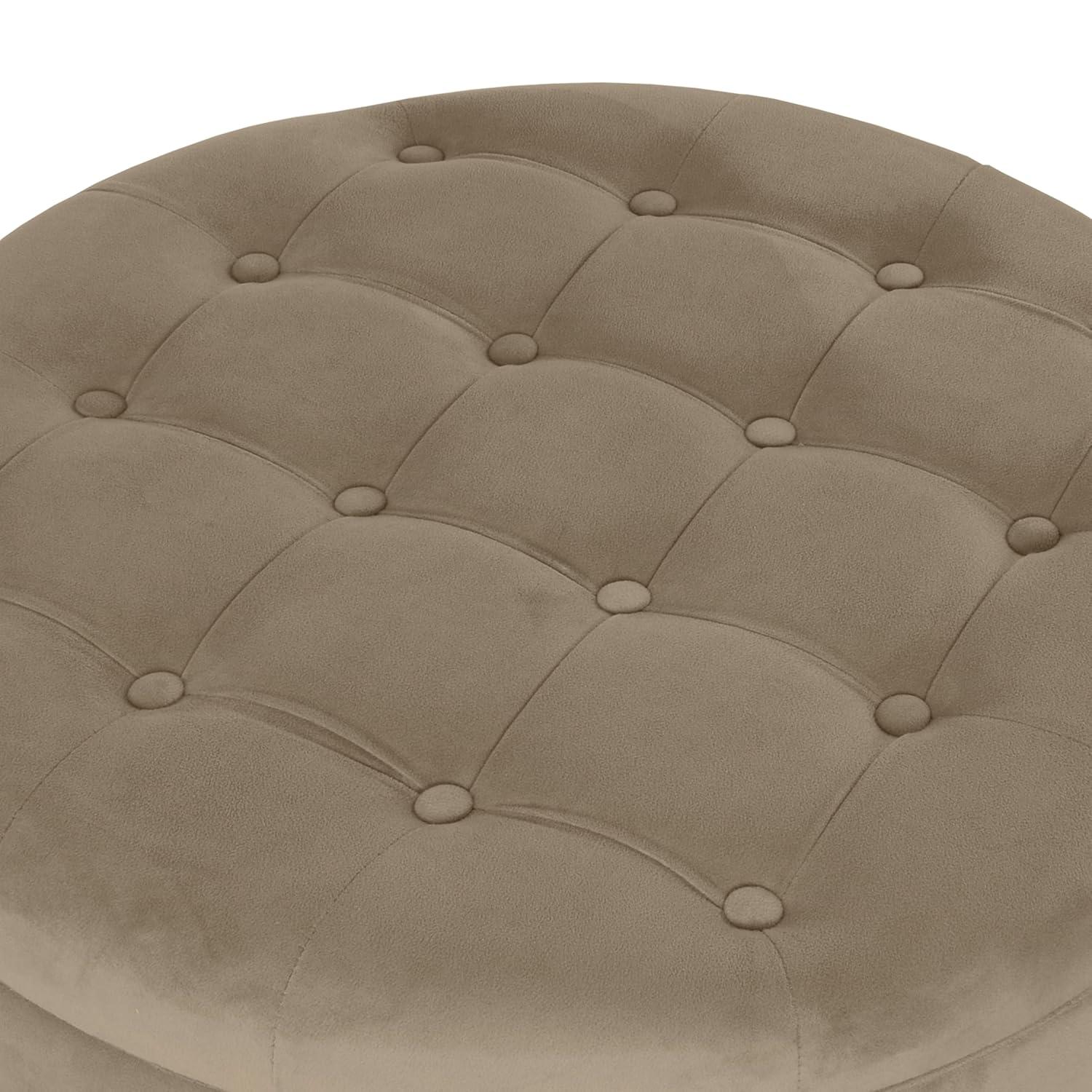 Tufted Round Storage Ottoman Fawn Velvet - HomePop: Lift-Off Lid, Honey Oak Legs, 250lb Capacity