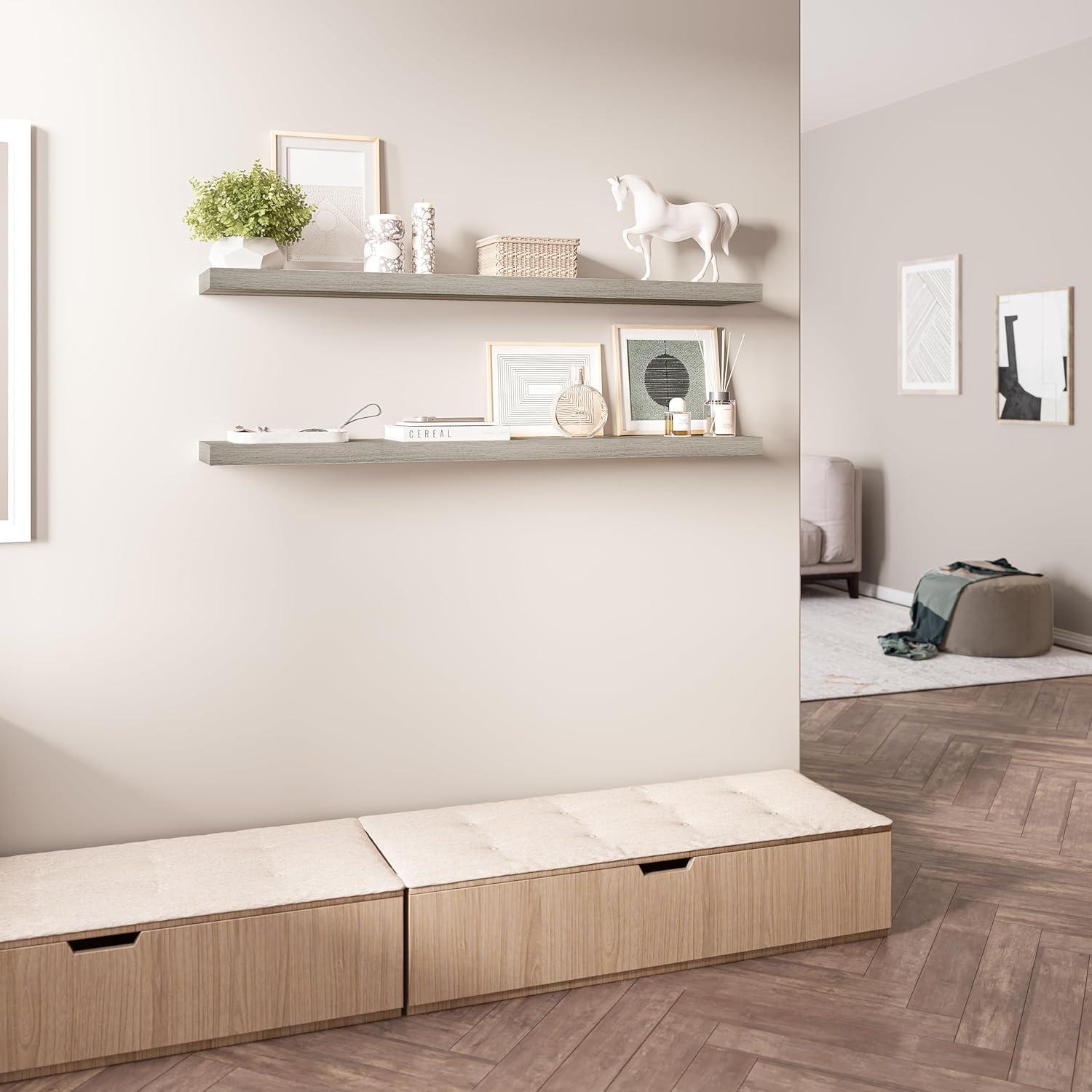 Ballucci Miami 48" W x 8" D Floating Shelves Set with Invisible Wall Mount Brackets (Set of 2)