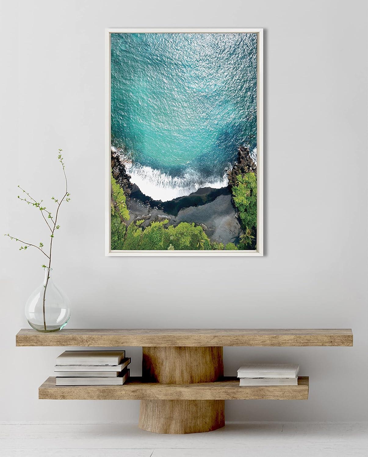 Kate and Laurel Sylvie Maui Black Sand Beach 1 Framed Canvas by Rachel Bolgov