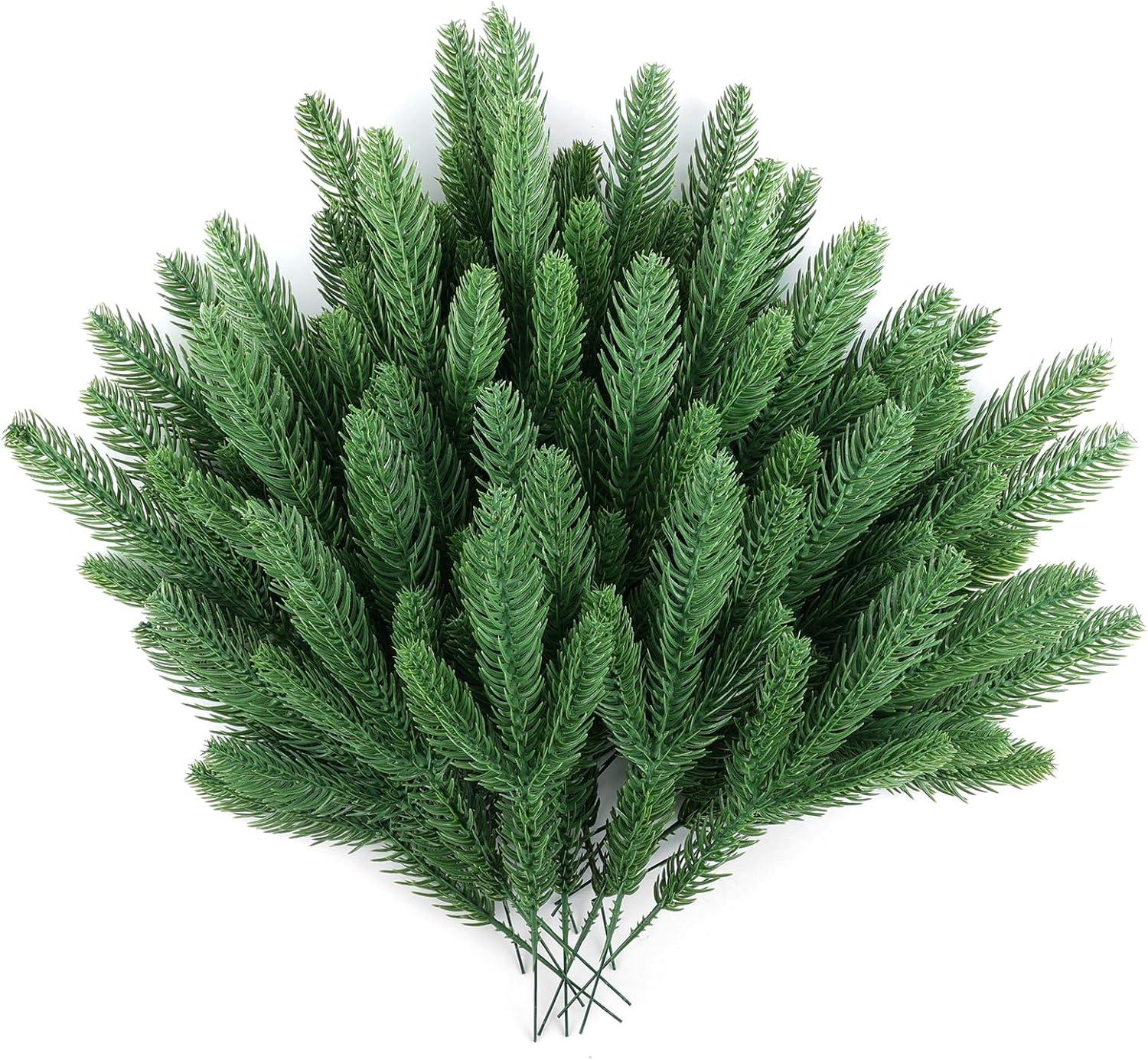 50 Pcs Artificial Pine Branches Christmas Pine Needles Green Plants Fake Greenery Pine Picks Christmas Decorations for DIY Garland Wreath Xmas Embellishing and Home Garden Decoration