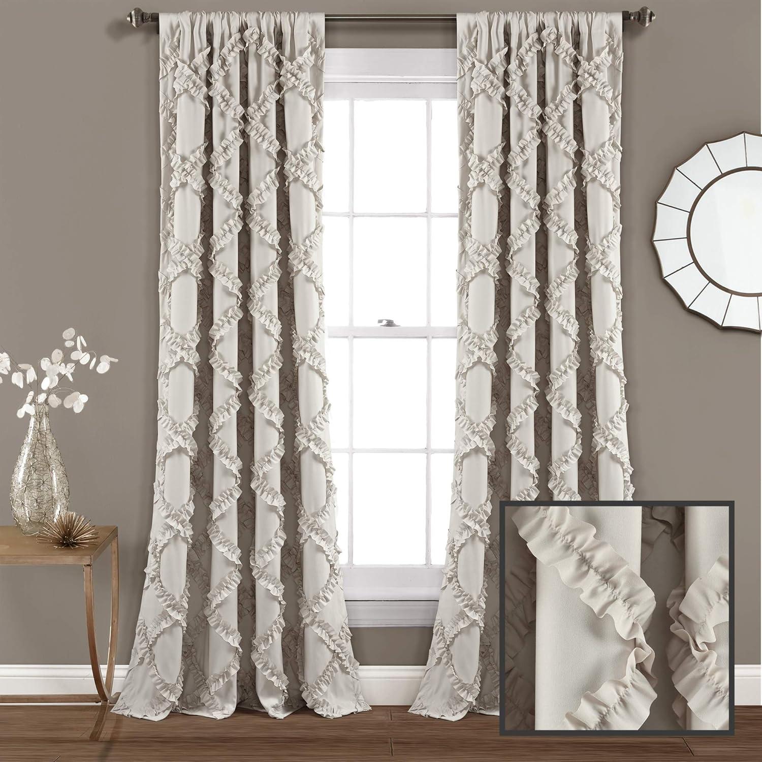 Ruffle Diamond Polyester Semi Sheer Curtain Pair (Set of 2)