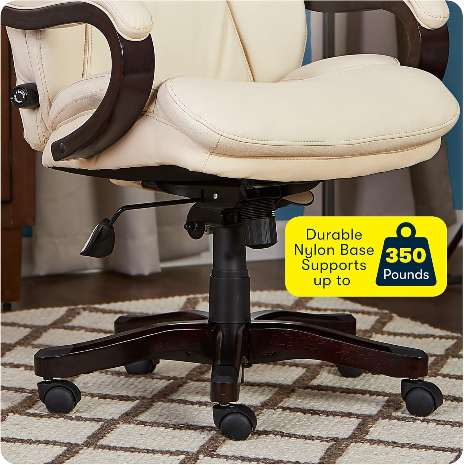 Big and Tall Executive Office Chair - Serta: Lumbar Support, Leather, Wood Finish