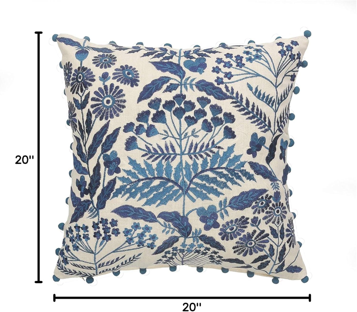 Navy and Off-White Bohemian Floral Square Throw Pillow