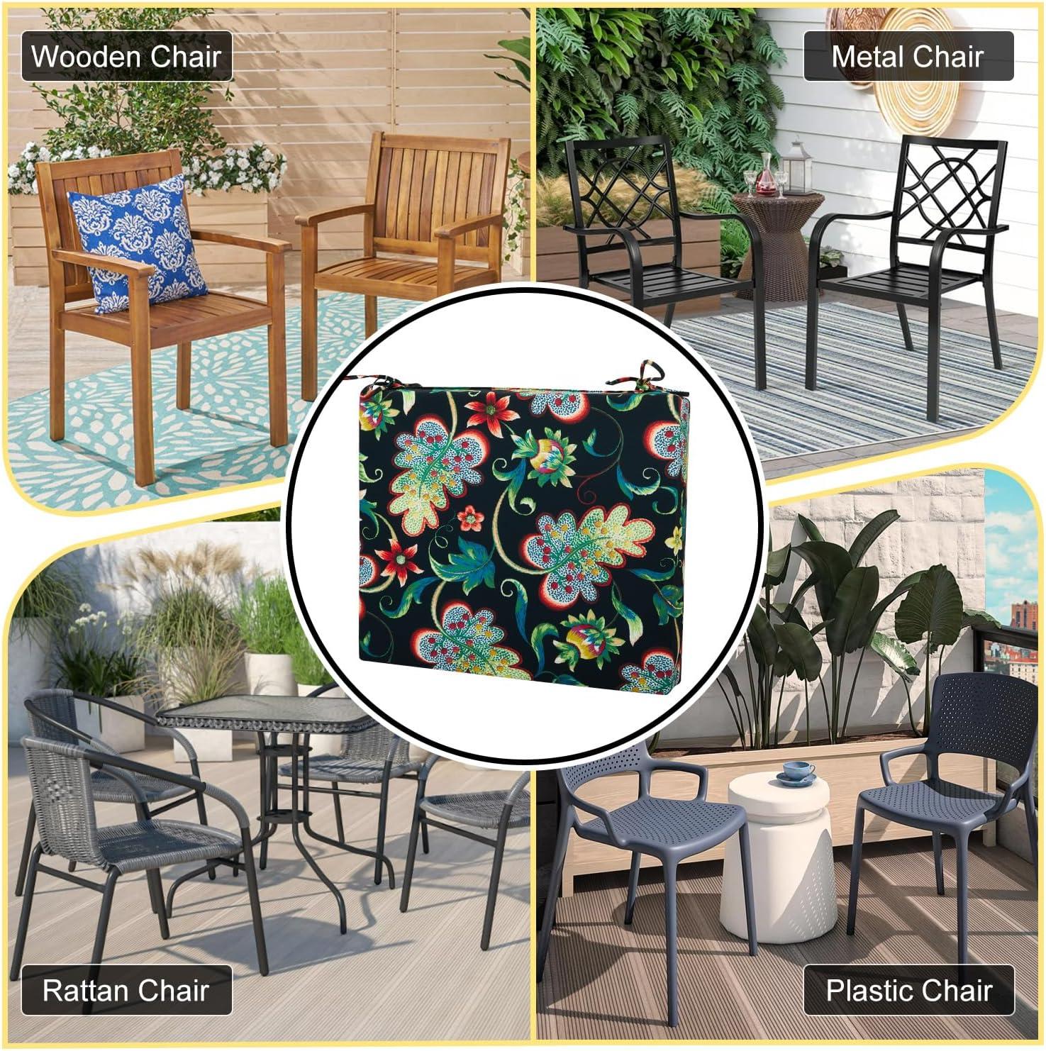 LOVTEX Outdoor Chair Cushions Set of 4, Waterproof Patio Chair Cushions with Ties, 18.5 x 16 x 3 inch, Khaki