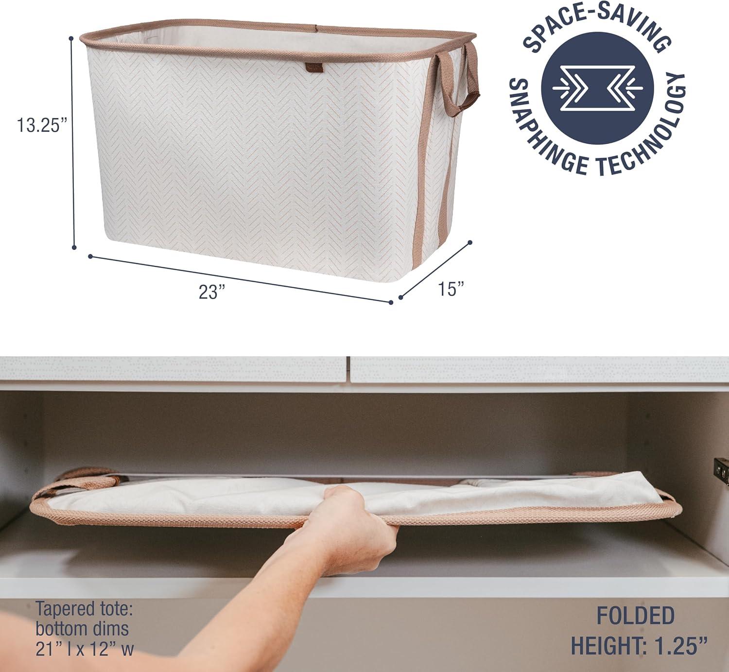 CleverMade Collapsible Laundry Baskets 2PK - 60L (16 Gal) Cream Herringbone