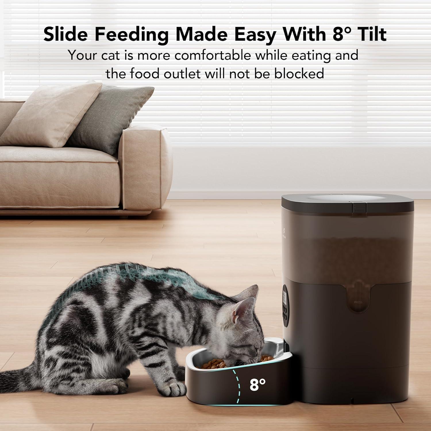 Black Automatic Elevated Pet Feeder with Timer and Voice Recorder