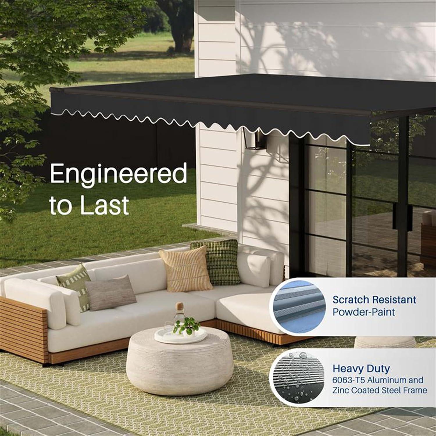 Motorized Retractable Patio Awning- Black Frame