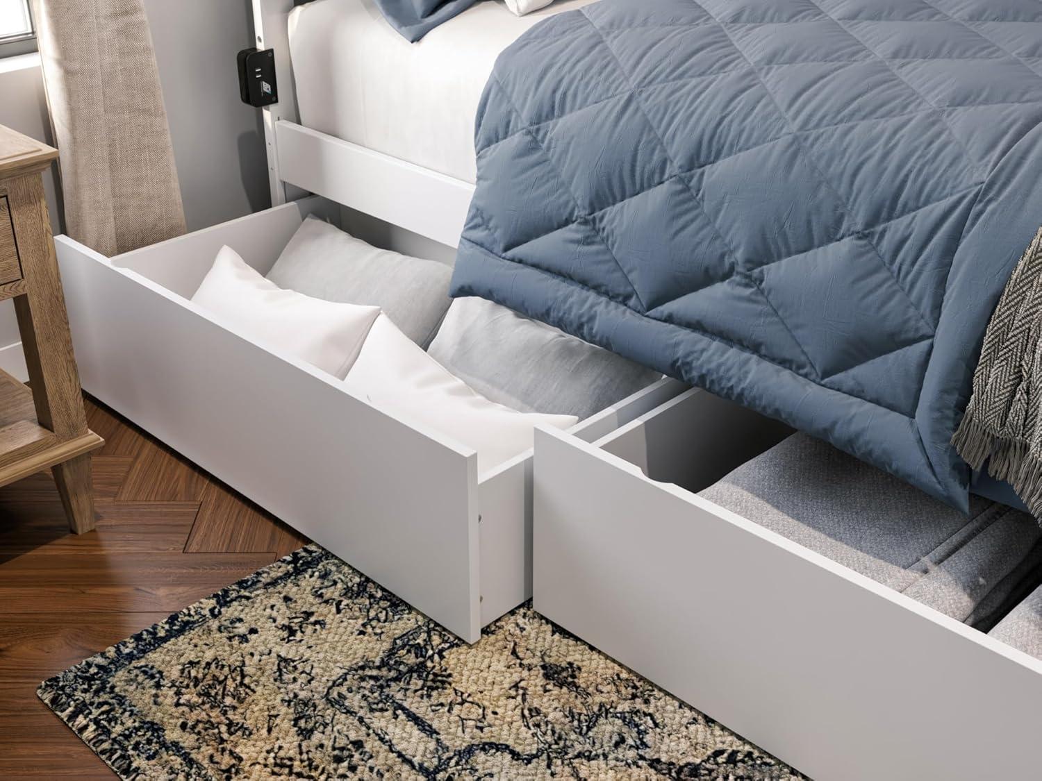 AFI Canyon Wood Queen Size Platform Bed with 2 Storage Drawers in White