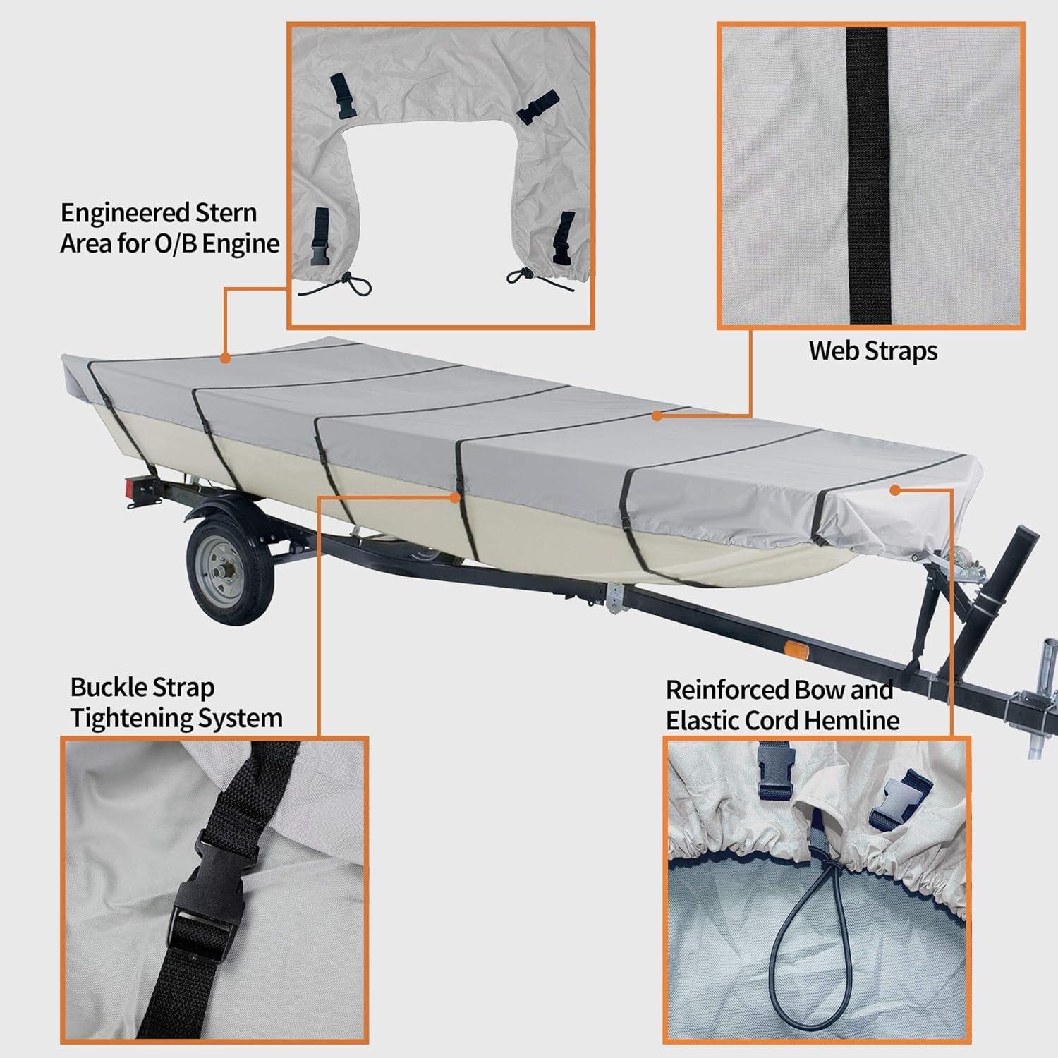 Genrics 12Ft Boat Cover Waterproof Heavy Duty Trailerable Replacement for Jon Boat Grey