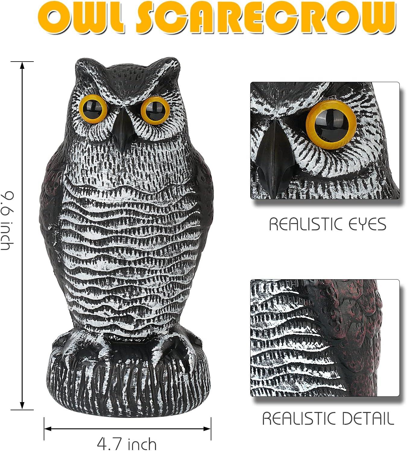 3 Pack Fake Owl Decoys to Scare Birds Away from Gardens and Patios, Lifelike Simulation Owl Bird Deterrent, Nature Enemy Scarecrow Plastic Owl Statues, Pest Repellent, Pigeon Deterrent