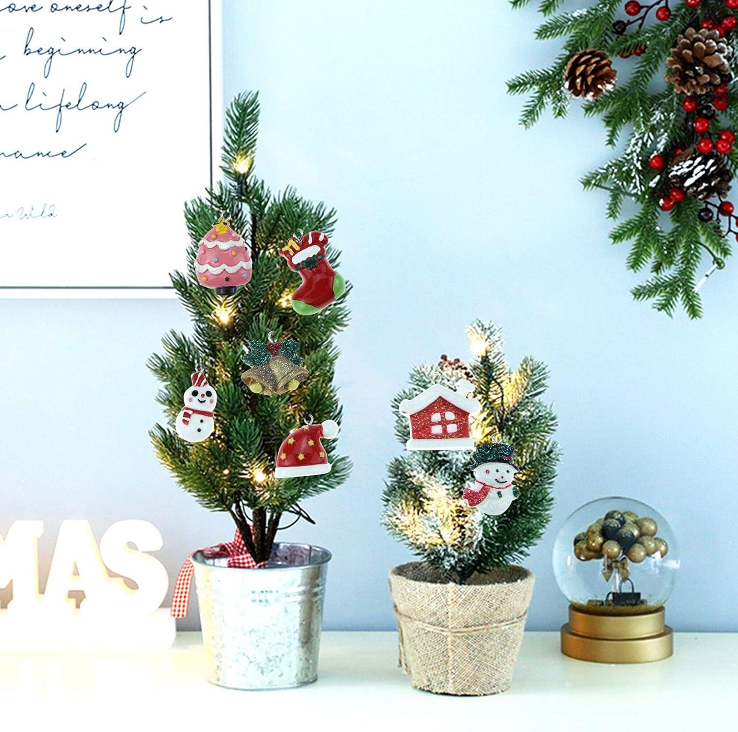 Christmas Tree Ornaments Decoration Mini Rustic Christmas Miniature Hanging Ornaments Resin Christmas Figurines for Xmas Party Multicolor 30Pcs