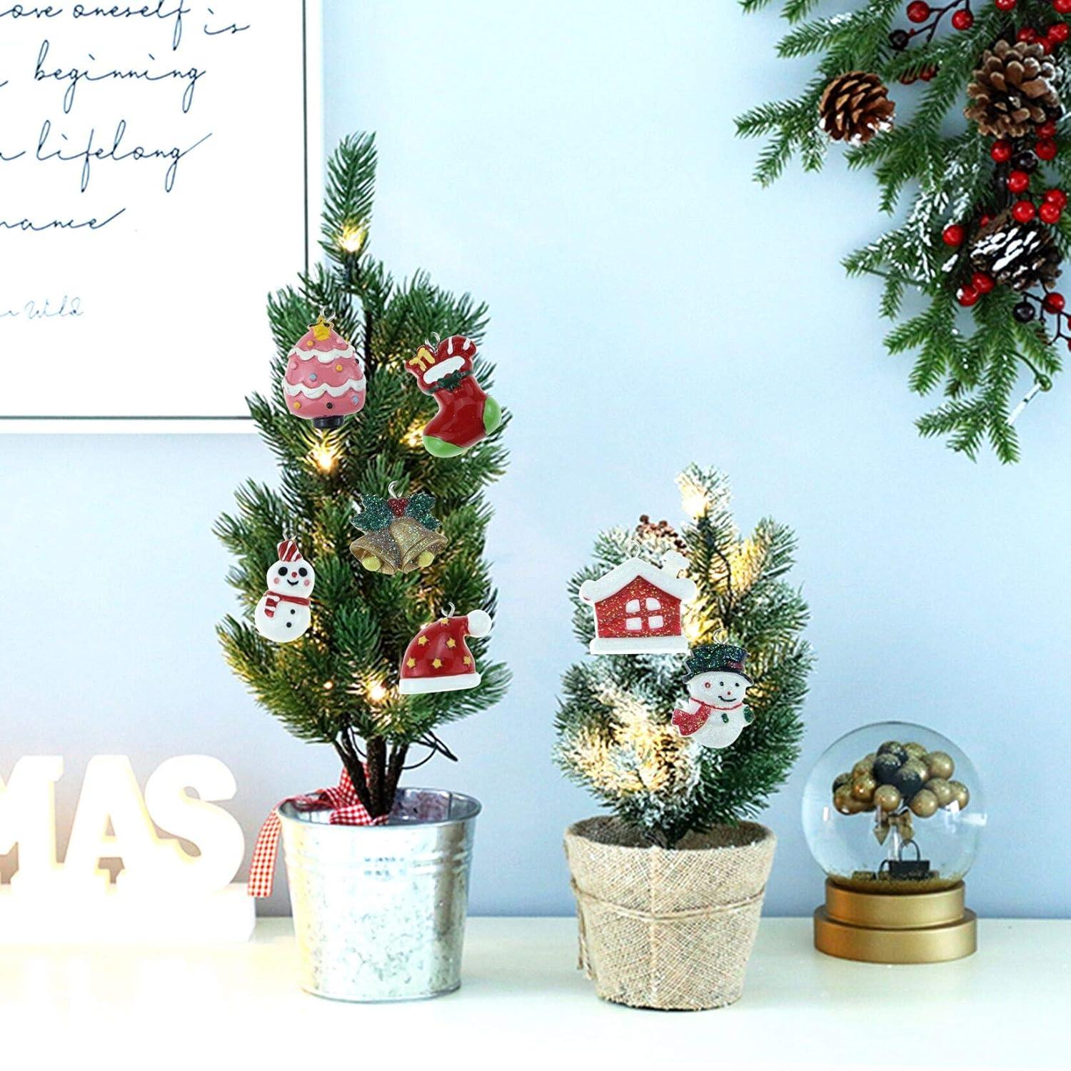 Christmas Tree Ornaments Decoration Mini Rustic Christmas Miniature Hanging Ornaments Resin Christmas Figurines for Xmas Party Multicolor 30Pcs