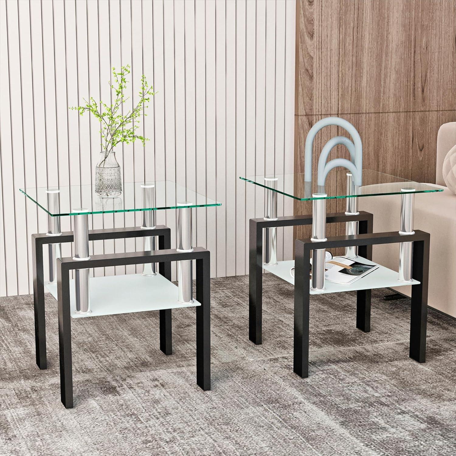 Set of 2, Modern Tempered Glass End Table - ModernLuxe